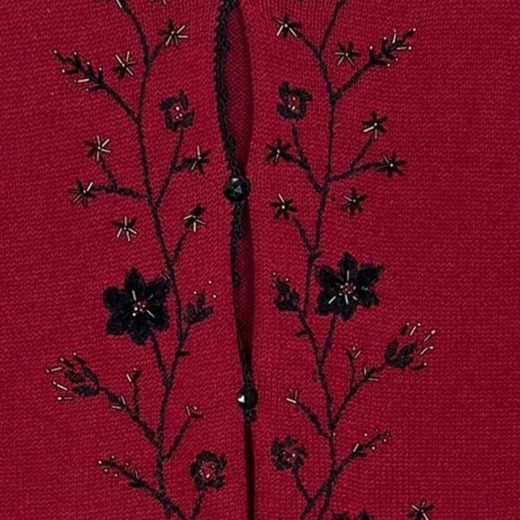 Coldwater Creek Red Floral Embroidered Cardigan Sz M Button Front Cottagecore - Picture 4 of 4
